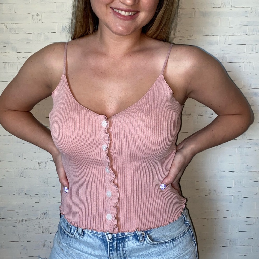 Rose Pink Ribbed Camisole Top
